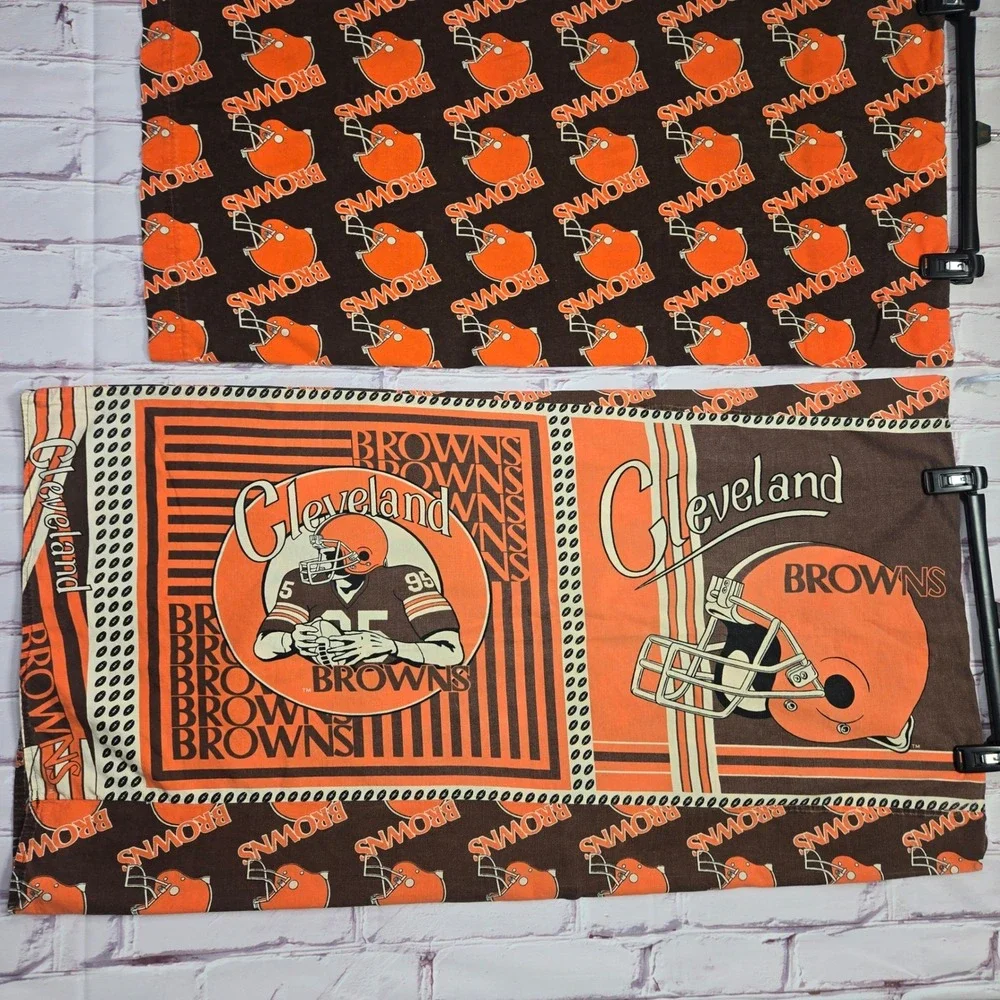 Vintage NFL Cleveland Browns Pillowcase Set Orange Brown Football Decor Standard